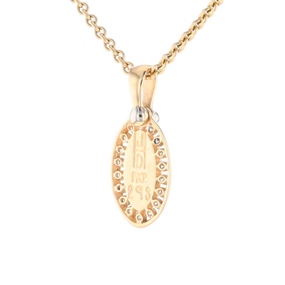 Gold Quartz Pendant Oval Inlaid with .22ctw Round Diamonds Halo