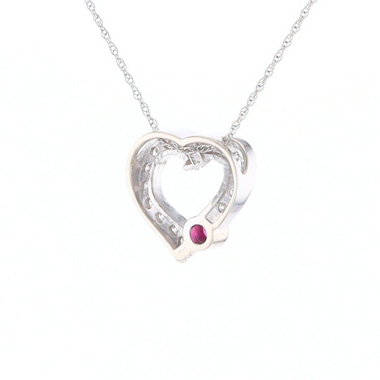 Diamond Heart Pendant with Ruby Accent