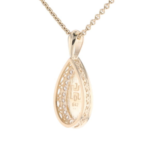 Gold Quartz Pendant Tear Drop Inlaid .42ctw Diamond Halo Design