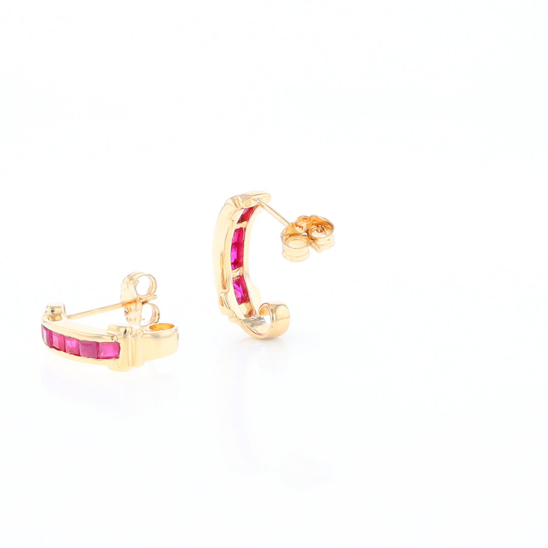 Channel Ruby Semi-Hoop Earrings