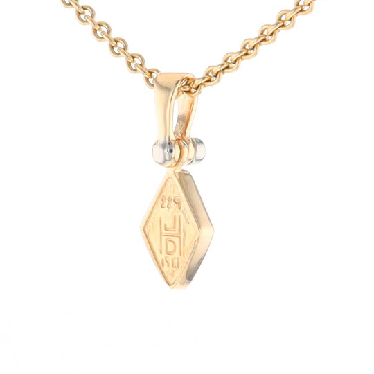 Gold Quartz Necklace Diamond Shape Inlaid Pendant with .02ct Diamond