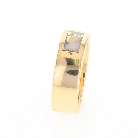 Gold Quartz Ring 3 Section Rectangle Inlaid Band with Milgrain Design