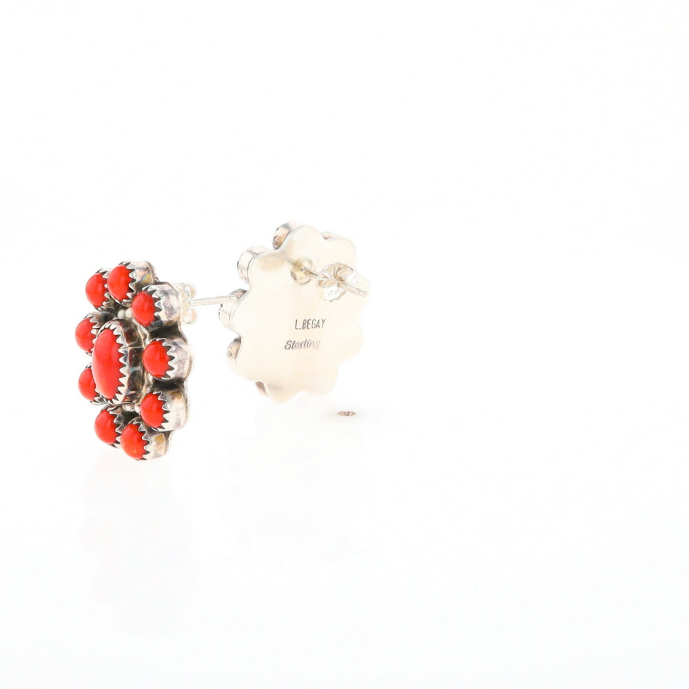 Coral Cluster Flower Stud Earrings