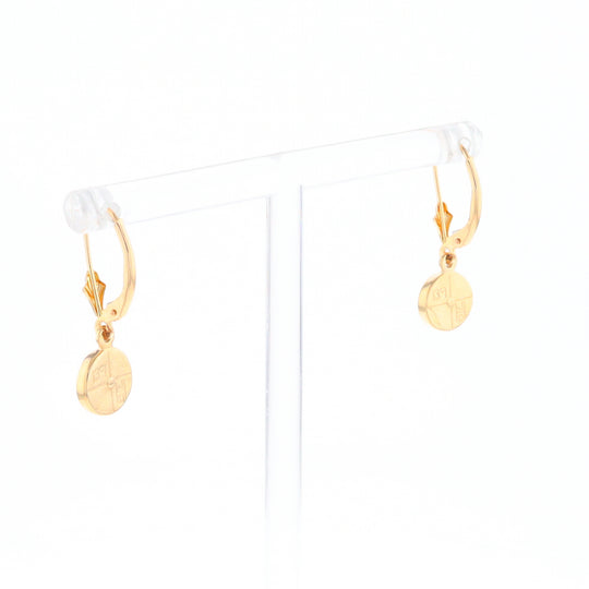 Gold Quartz Earrings Round Inlaid Design Lever Backs