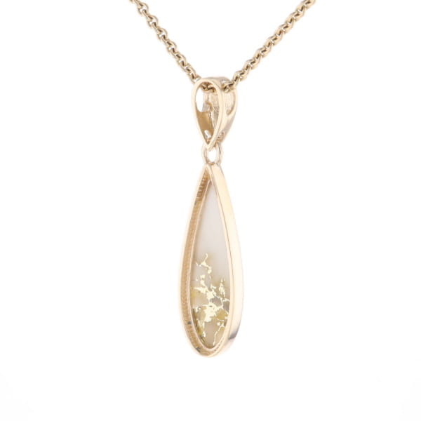 Gold Quartz Pendant Tear Drop Inlaid Design G2