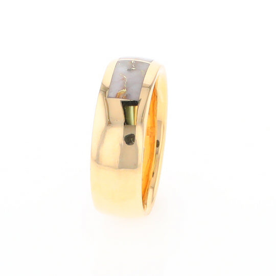 Gold Quartz Ring 3 Section Rectangle Inlaid Design Band