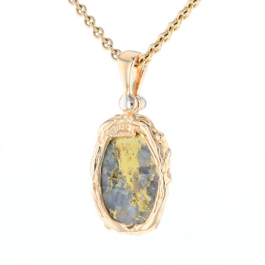 Serpentine & Gold Quartz Freeform Pendant