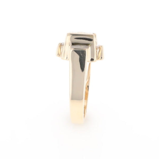Princess Cut Diamond Gold Quartz 2-Square Inlaid Ring
