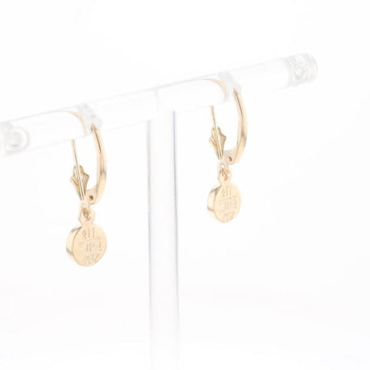 Gold Quartz Earrings Round Inlaid Design Lever Backs