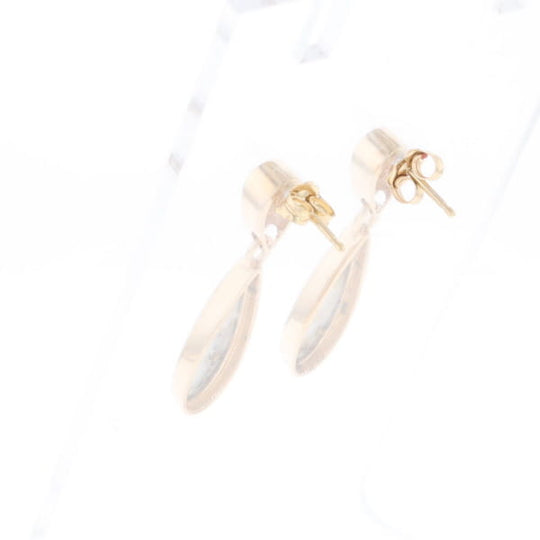Gold Quartz Earrings Tear Drop Inlaid Design