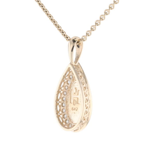 Gold Quartz Pendant Tear Drop Inlaid .42ctw Diamond Halo Design