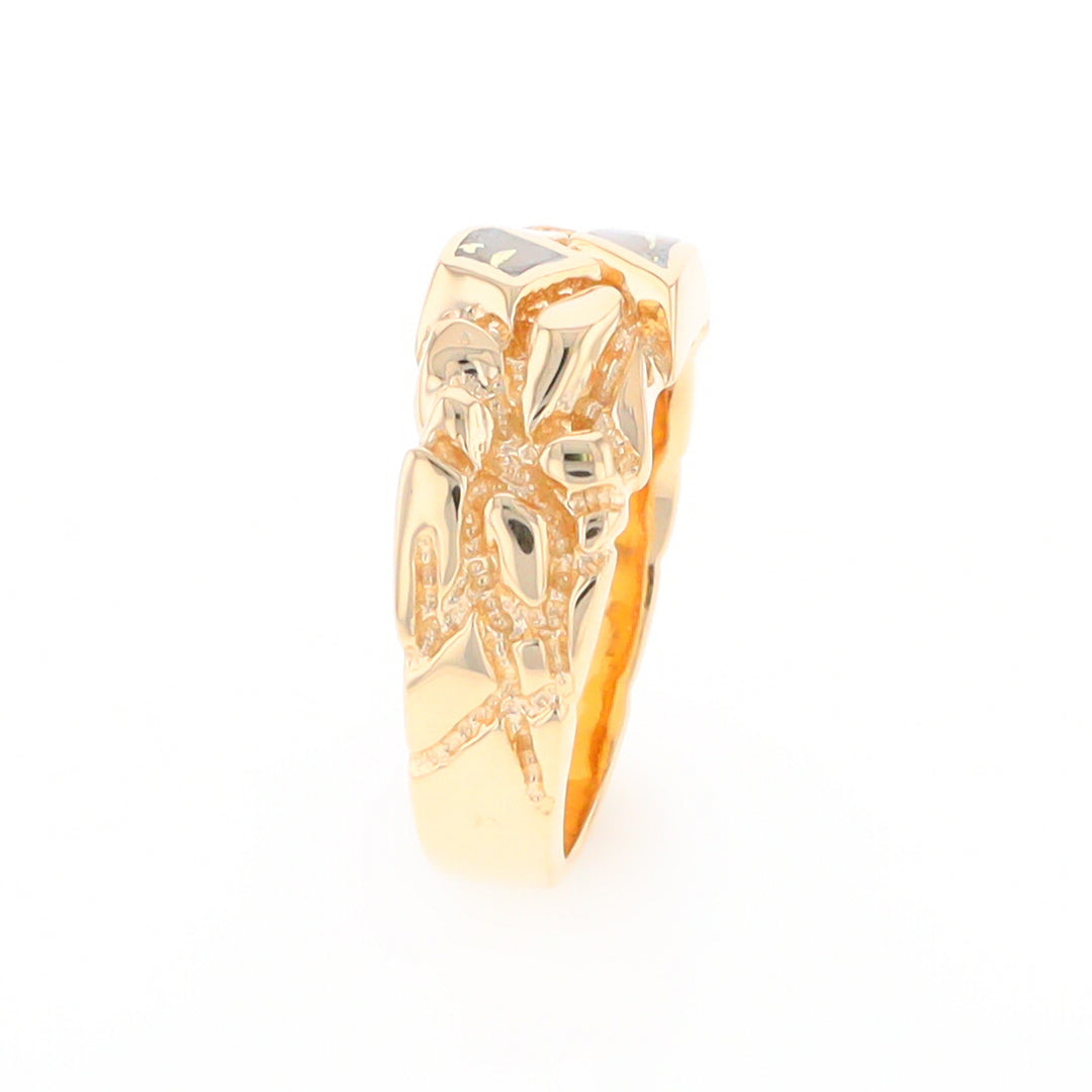 Gold Quartz Ring 3 Section Inlaid Nugget Design Band