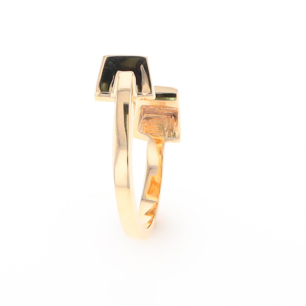 Gold Quartz Ring Natural Nuggets Inlaid Wrap Double Square Design