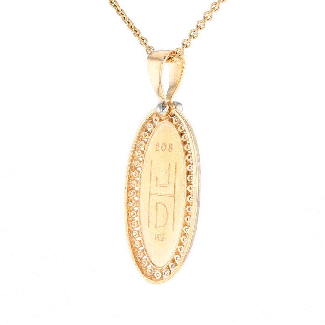 Gold Quartz Necklace .54ctw Halo Diamond Oval Inlaid Pendant