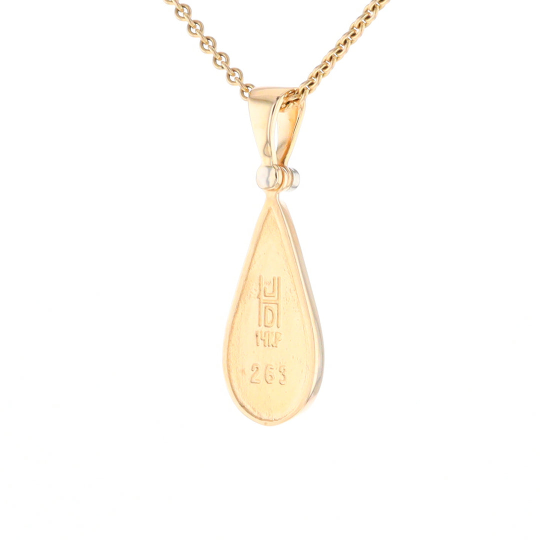 Gold Quartz Necklace Tear Drop Inlaid Pendant with .02ct Diamond