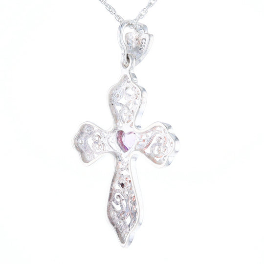 Heart Amethyst Cross Pendant