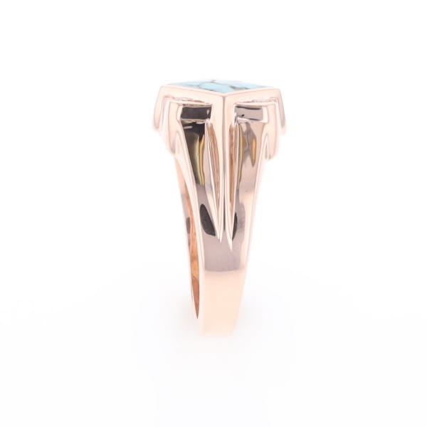 Natural Turquoise ring diamond shape inlaid design with .16ctw round diamonds