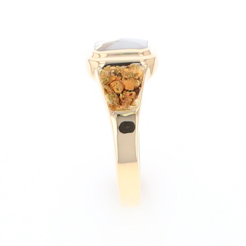 Gold Quartz Ring Square Inlaid Design Double Natural Nugget Sides