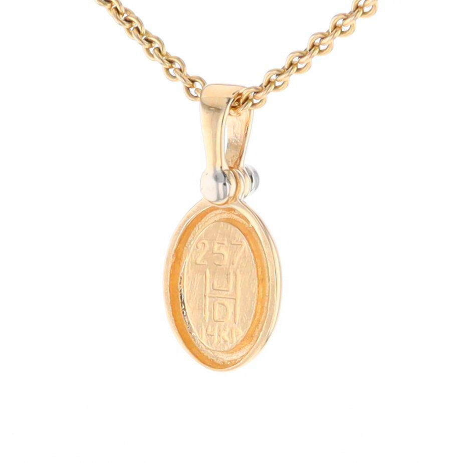 Gold Quartz Oval Inlaid Pendant with .02ct Diamond