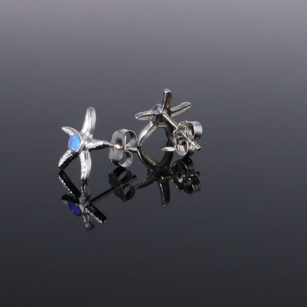 Opal Earrings Inlaid Realistic Star Fish Design