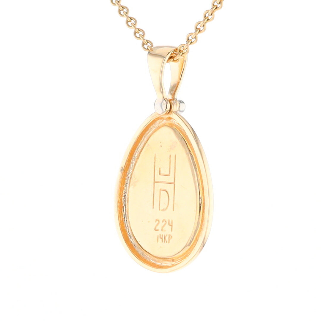 Gold Quartz Necklace Pear Shape Inlaid Pendant with .02ct Diamond