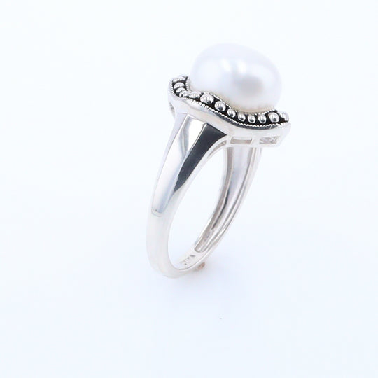 Pearl with Milgrain Halo Ring