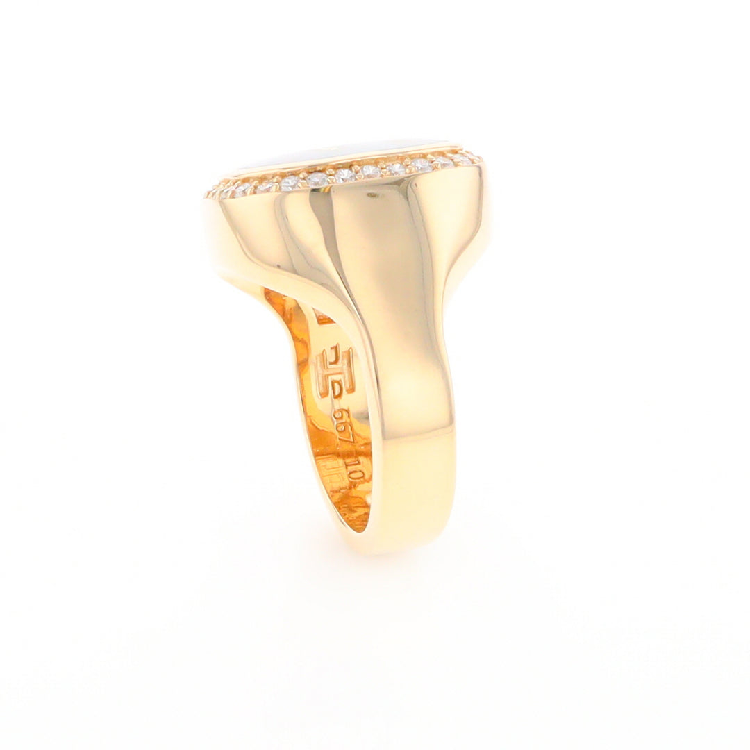 Gold Quartz Cushion Inlaid Men's Ring with Diamond Halo