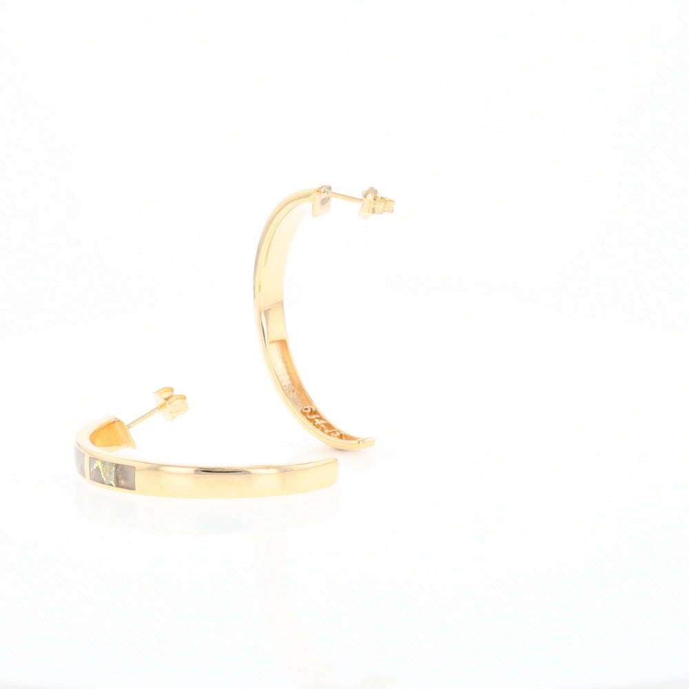 Gold Quartz Hoop Earrings 3 Section Inlaid Design G2