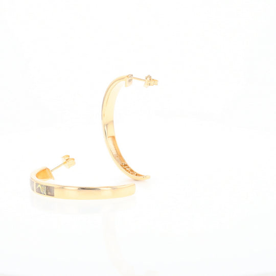 Gold Quartz Hoop Earrings 3 Section Inlaid Design G2