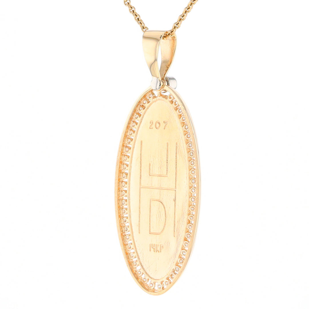 Gold Quartz Necklace 0.96ctw Halo Diamond Oval Inlaid Pendant