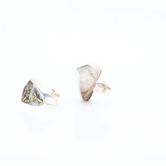 Sterling Silver Gold Quartz Inlaid Shield Stud Earrings - G3