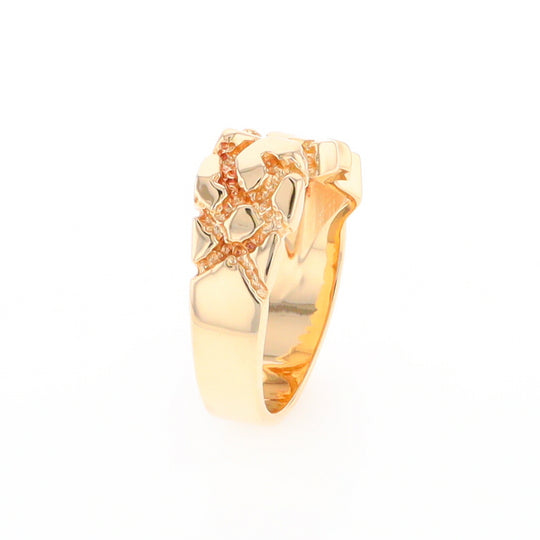 Gold Quartz Ring Diamond Shape Inlay Nugget Design Band