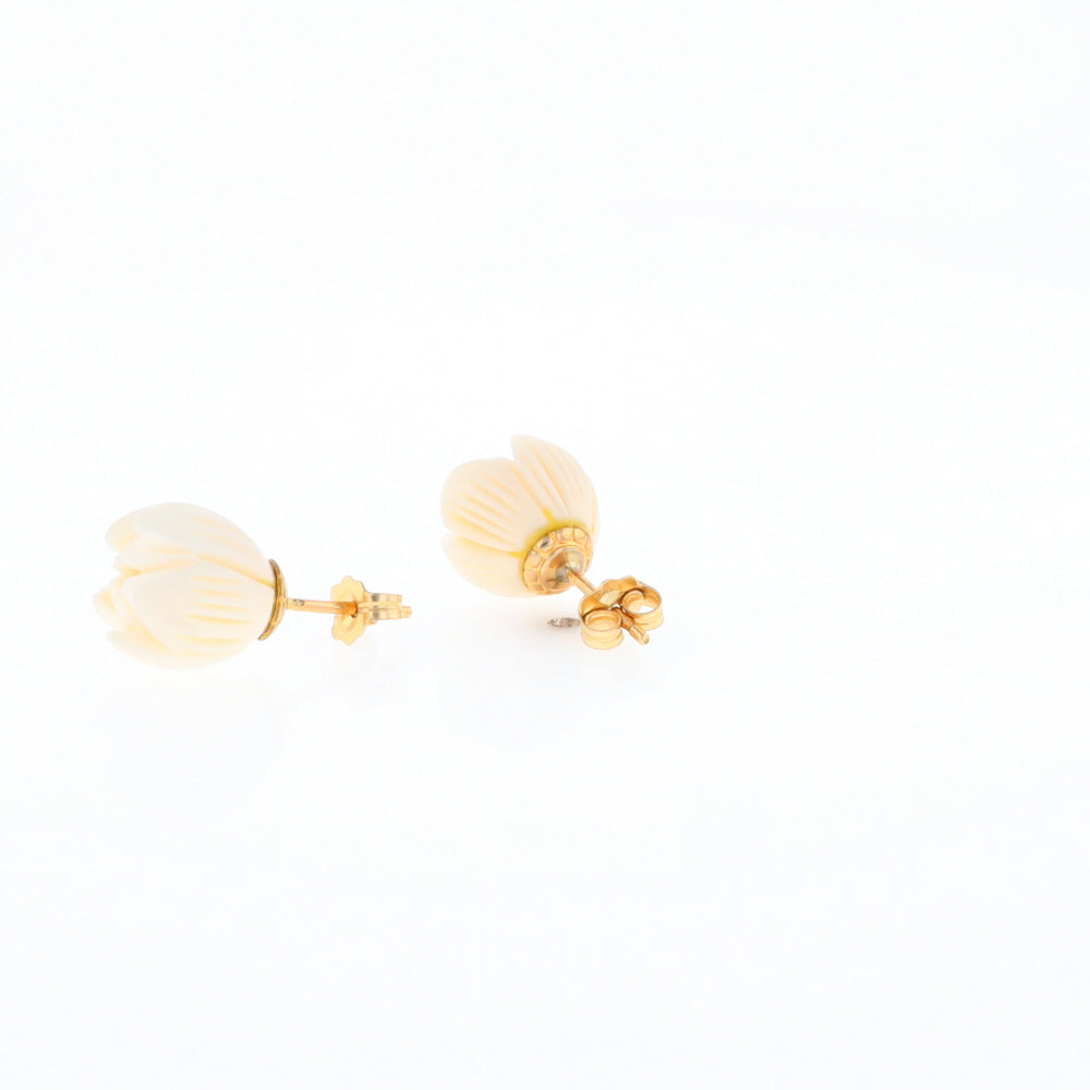 Carved Ivory Flower Stud Earrings