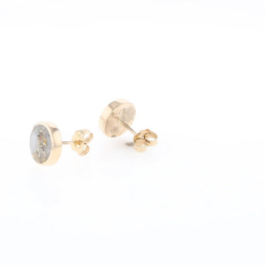 Gold Quartz Earrings 9mm Round Inlaid Studs - G2