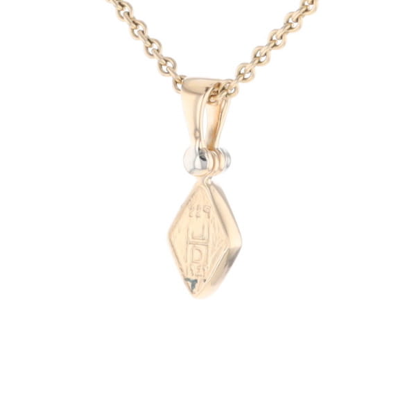 Gold Quartz Necklace Diamond Shape Inlaid Pendant with .02ct Diamond