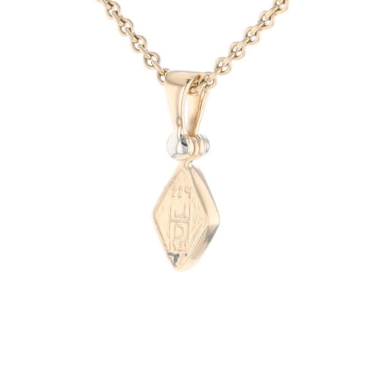 Gold Quartz Necklace Diamond Shape Inlaid Pendant with .02ct Diamond