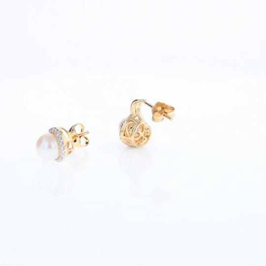 Pearl Drop Earrings with Diamond Halos