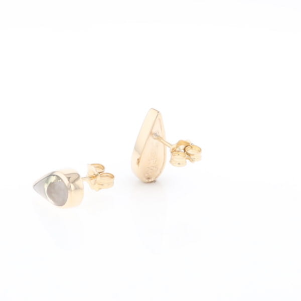 Gold Quartz Earrings Tear Drop Inlaid Studs