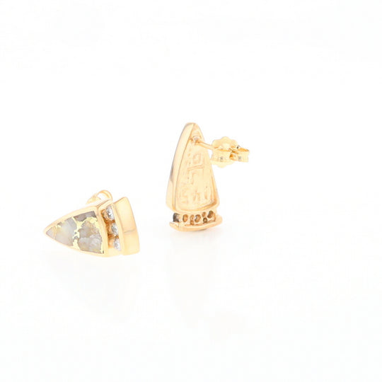 G2 Gold Quartz Earrings Triangle Shape Inlaid Design with .12ctw Diamonds