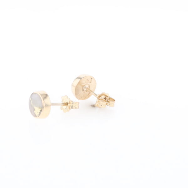 Gold Quartz Earrings Round Inlaid Studs