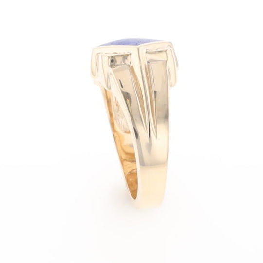 Natural Lapis ring diamond shape inlaid design with .16ctw round diamonds
