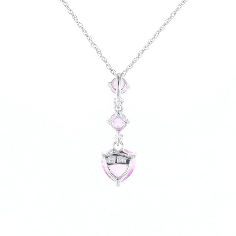 Synthetic Pink Sapphire Dangle Heart Necklace