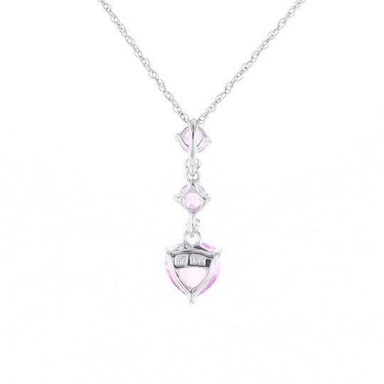 Synthetic Pink Sapphire Dangle Heart Necklace
