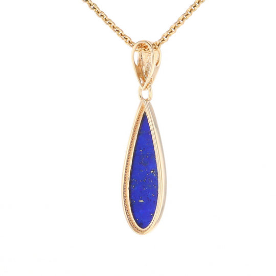 Lapis Tear Drop Inlaid Design Pendant