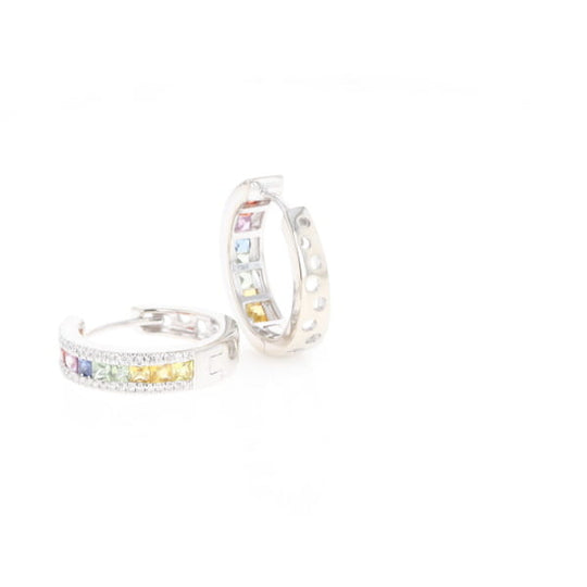 Multi-color Sapphire Hoop Earrings with Diamond Accents