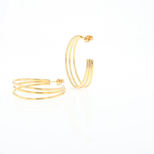 Three Bar Gold Hoop Earrings