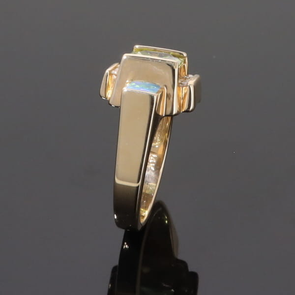 Opal Rings 2 Square Inlaid Peridot with 0.24ctw Diamonds