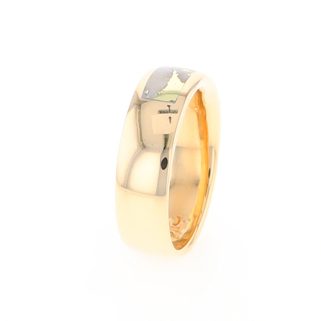 Gold Quartz Ring 3 Section Rectangle Inlaid Band