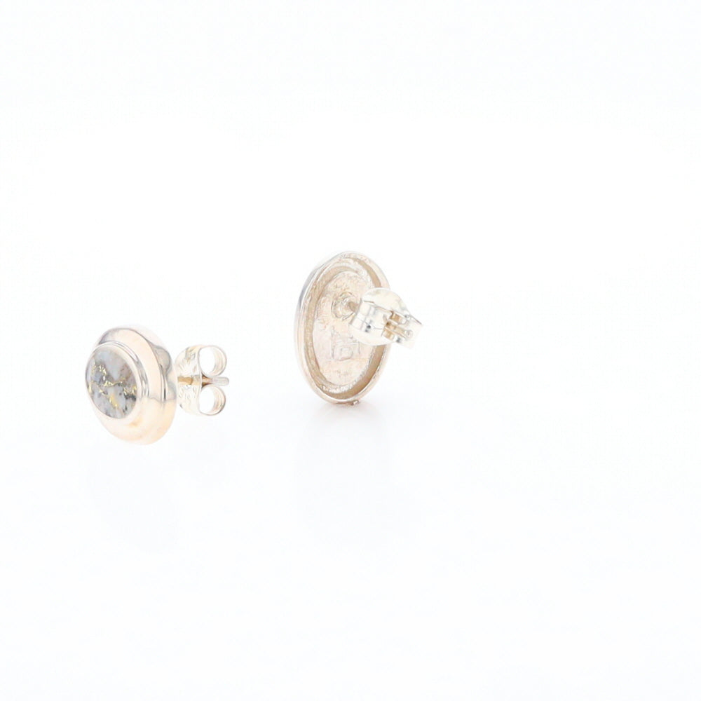 Sterling Silver Gold Quartz Inlaid Oval Stud Earrings - G3