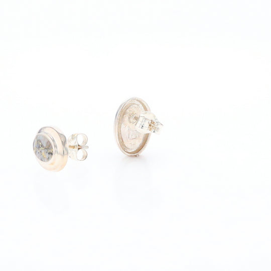 Sterling Silver Gold Quartz Inlaid Oval Stud Earrings - G3